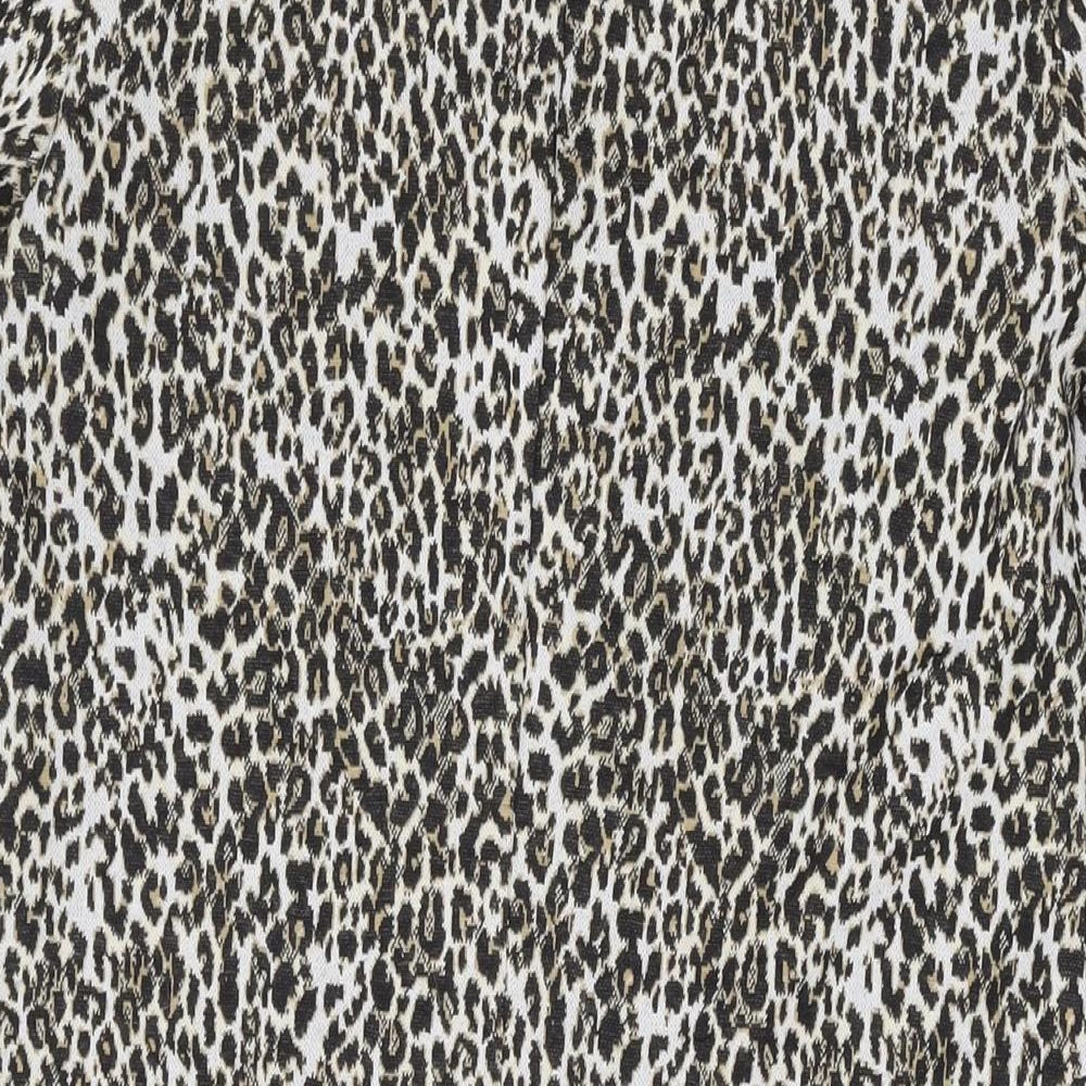 Mango Womens Brown Animal Print Polyester T-Shirt Dress Size S V-Neck Button