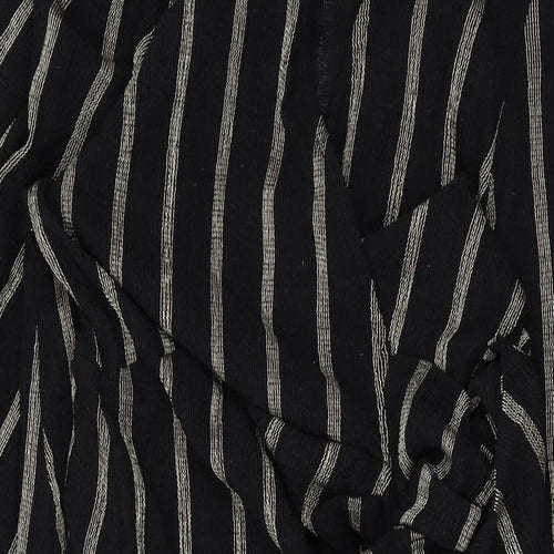 H&M Womens Black Striped Polyester Wrap Dress Size S V-Neck Tie