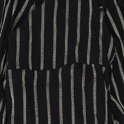 H&M Womens Black Striped Polyester Wrap Dress Size S V-Neck Tie