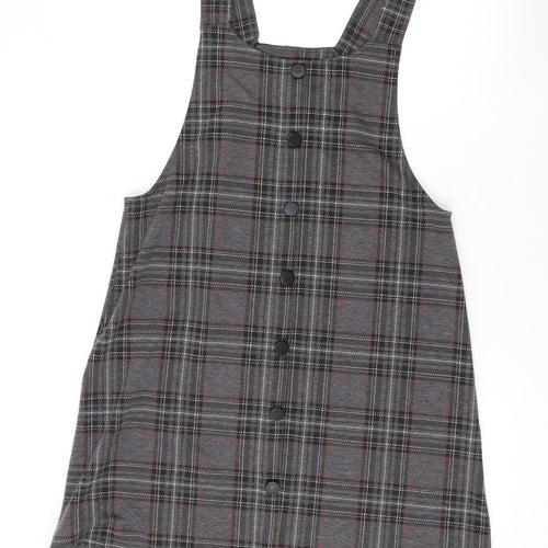 New Look Womens Grey Plaid Polyester Tank Dress Size 10 Square Neck Pullover