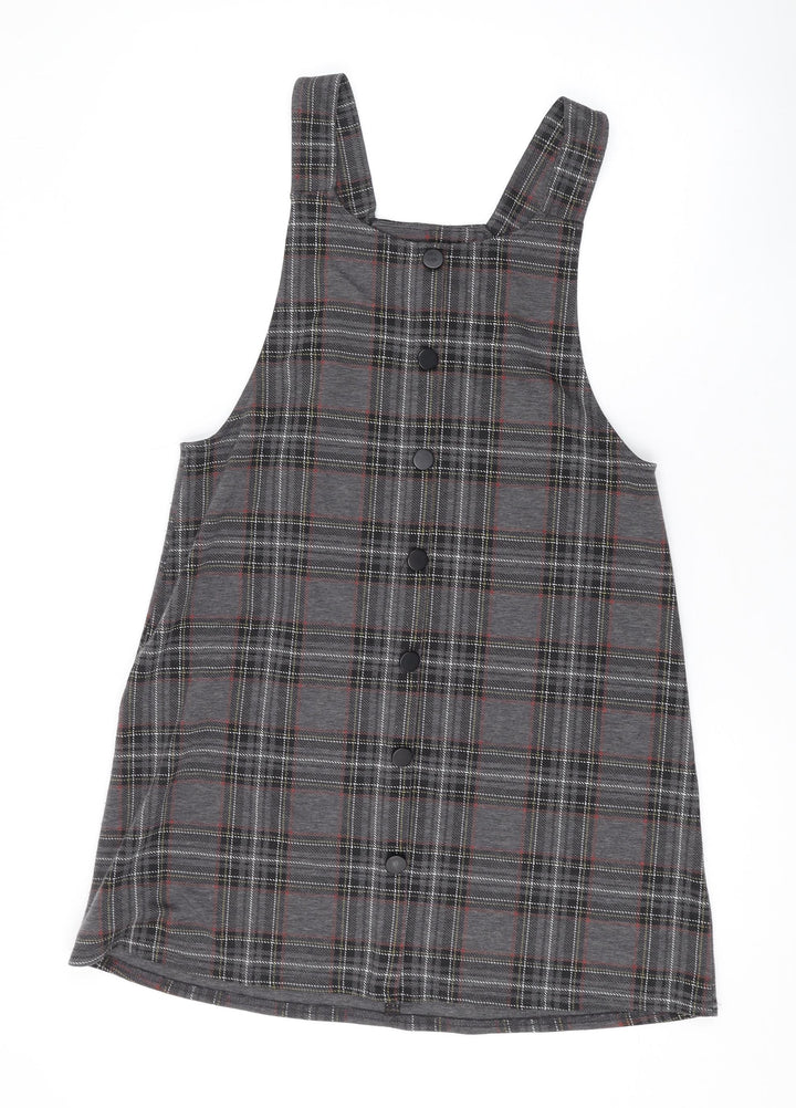 New Look Womens Grey Plaid Polyester Tank Dress Size 10 Square Neck Pullover