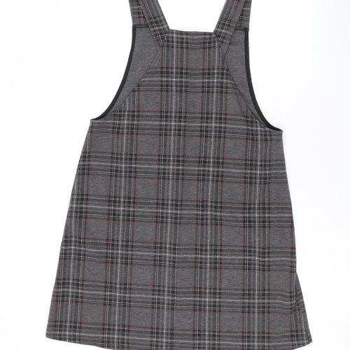 New Look Womens Grey Plaid Polyester Tank Dress Size 10 Square Neck Pullover
