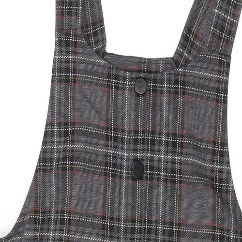 New Look Womens Grey Plaid Polyester Tank Dress Size 10 Square Neck Pullover