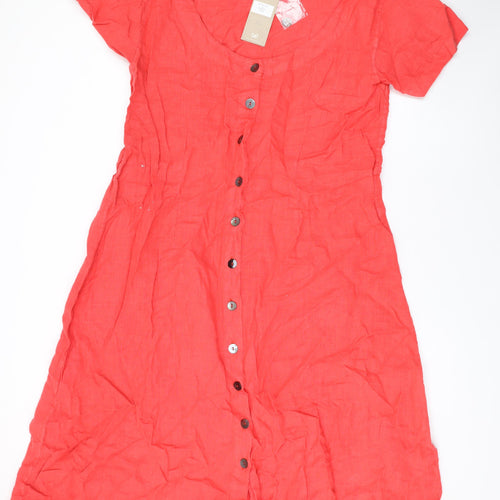 Sahara Womens Pink Linen A-Line Size XL V-Neck Button