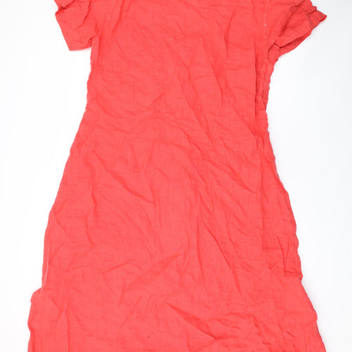 Sahara Womens Pink Linen A-Line Size XL V-Neck Button