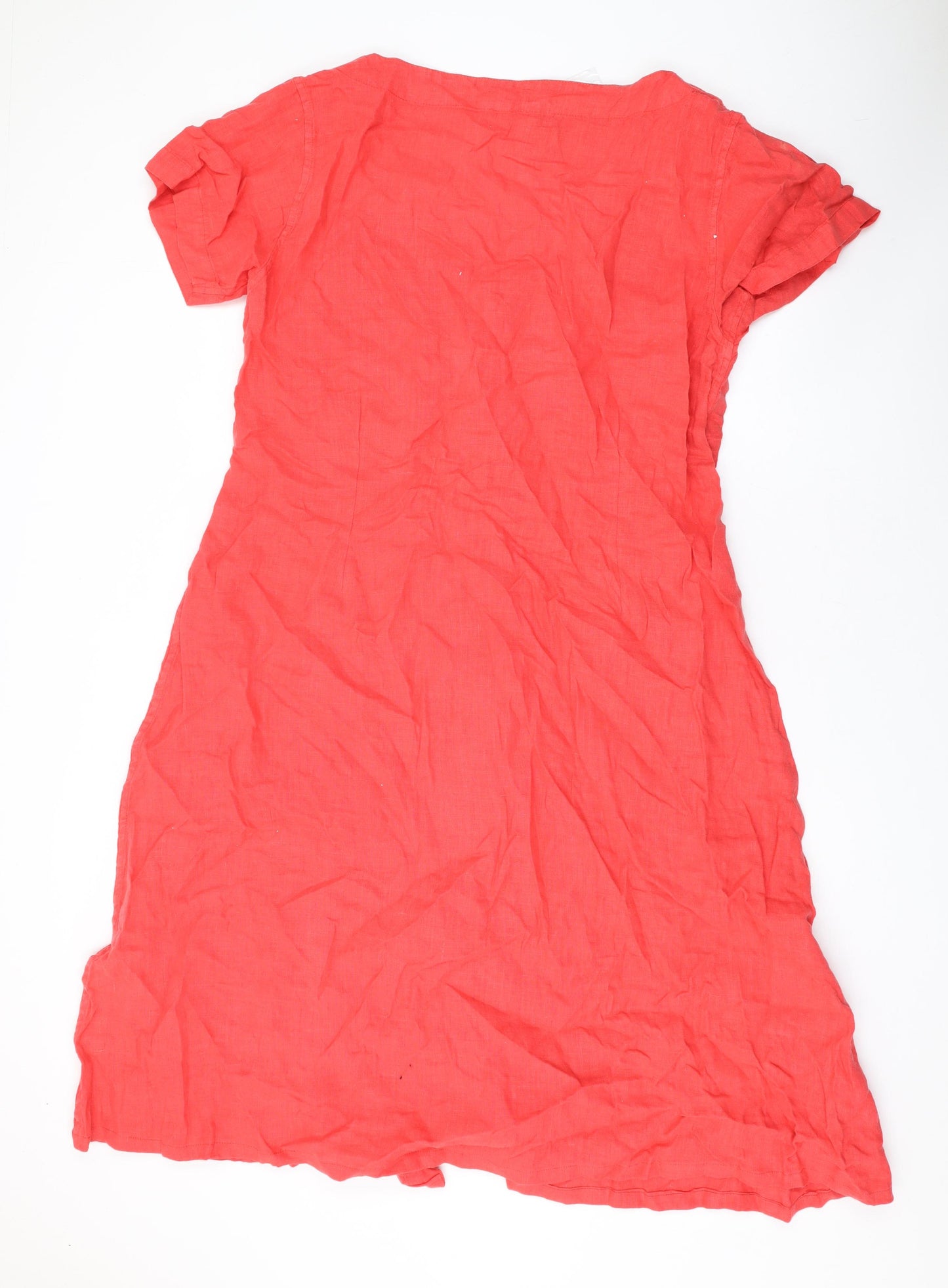 Sahara Womens Pink Linen A-Line Size XL V-Neck Button
