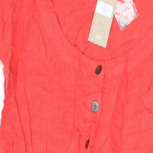 Sahara Womens Pink Linen A-Line Size XL V-Neck Button