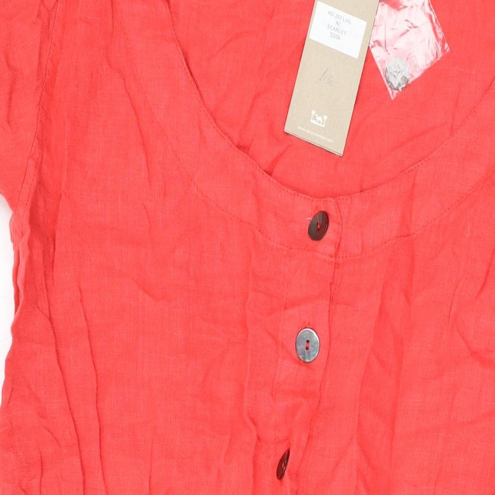 Sahara Womens Pink Linen A-Line Size XL V-Neck Button