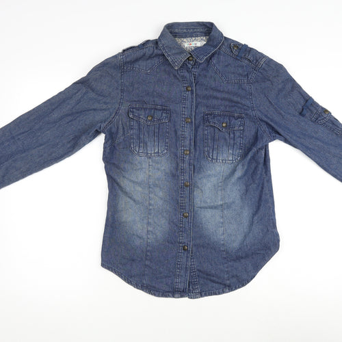 Denim & Co. Womens Blue Cotton Basic Button-Up Size 10 V-Neck