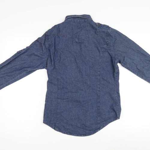 Denim & Co. Womens Blue Cotton Basic Button-Up Size 10 V-Neck