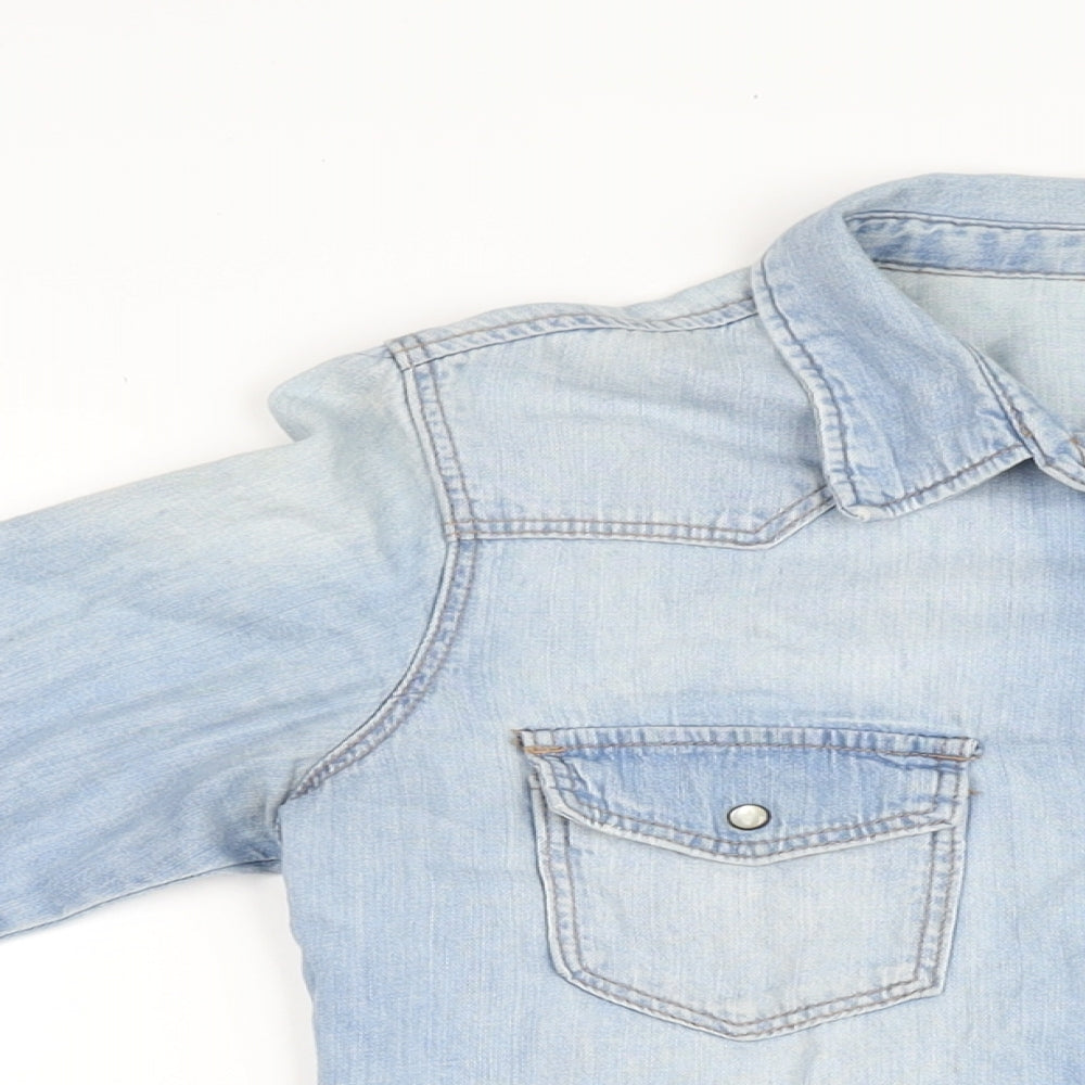 H&M Womens Blue 100% Cotton Basic Button-Up Size 8 V-Neck