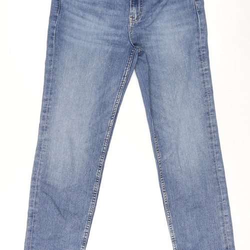 Marks and Spencer Womens Blue Cotton Straight Jeans Size 12 L27.5 in Regular Zip - Short Leg