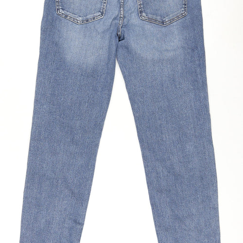 Marks and Spencer Womens Blue Cotton Straight Jeans Size 12 L27.5 in Regular Zip - Short Leg