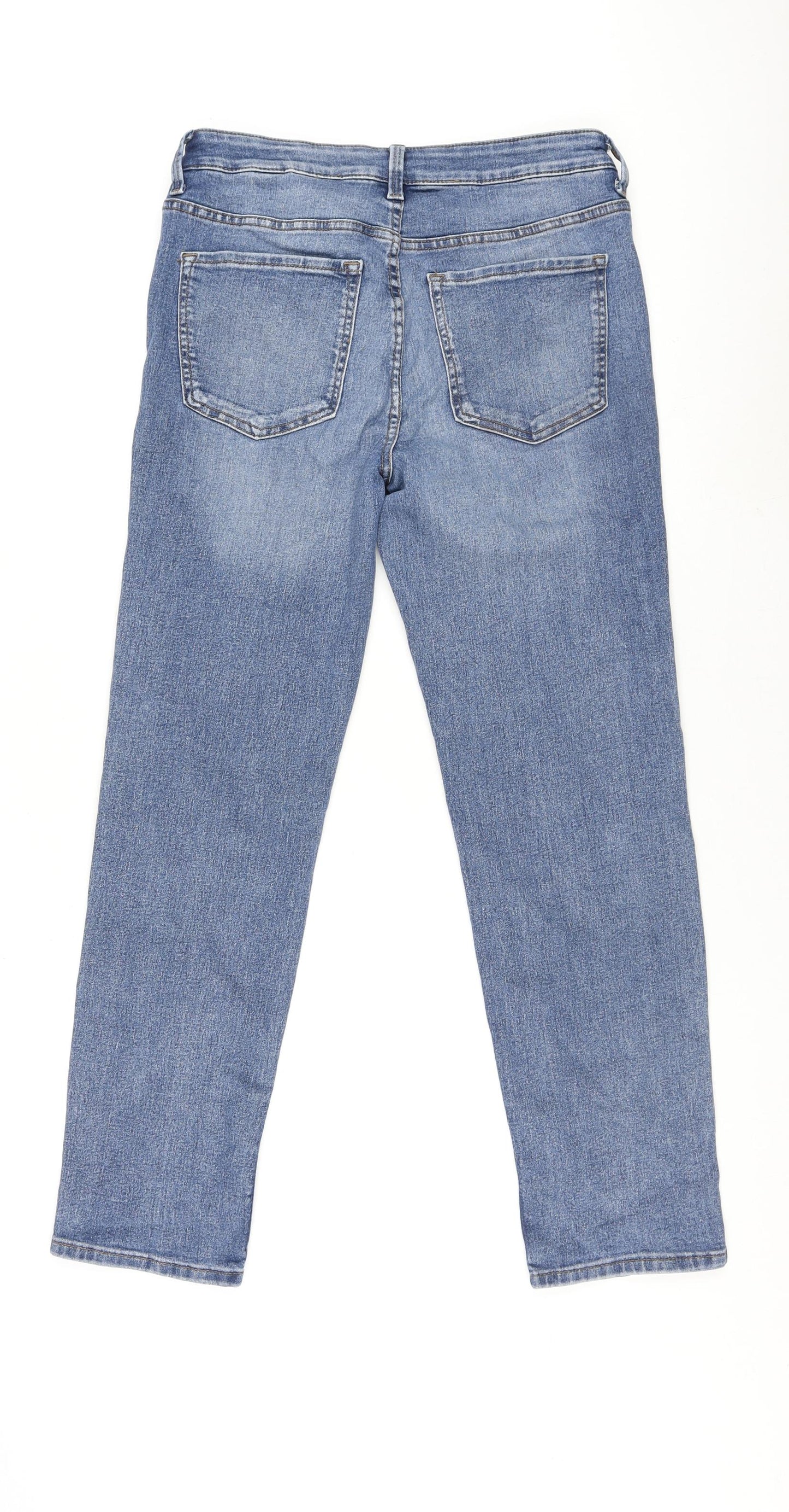Marks and Spencer Womens Blue Cotton Straight Jeans Size 12 L27.5 in Regular Zip - Short Leg