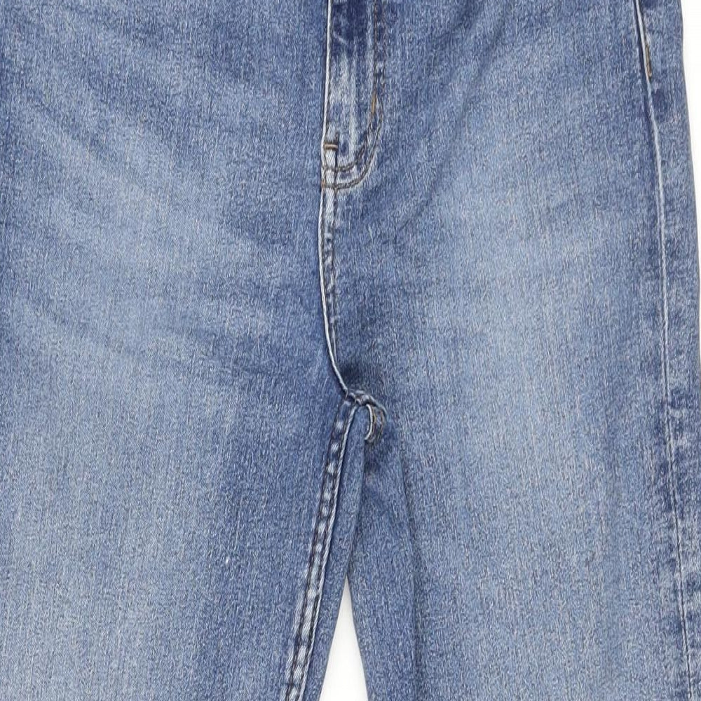 Marks and Spencer Womens Blue Cotton Straight Jeans Size 12 L27.5 in Regular Zip - Short Leg
