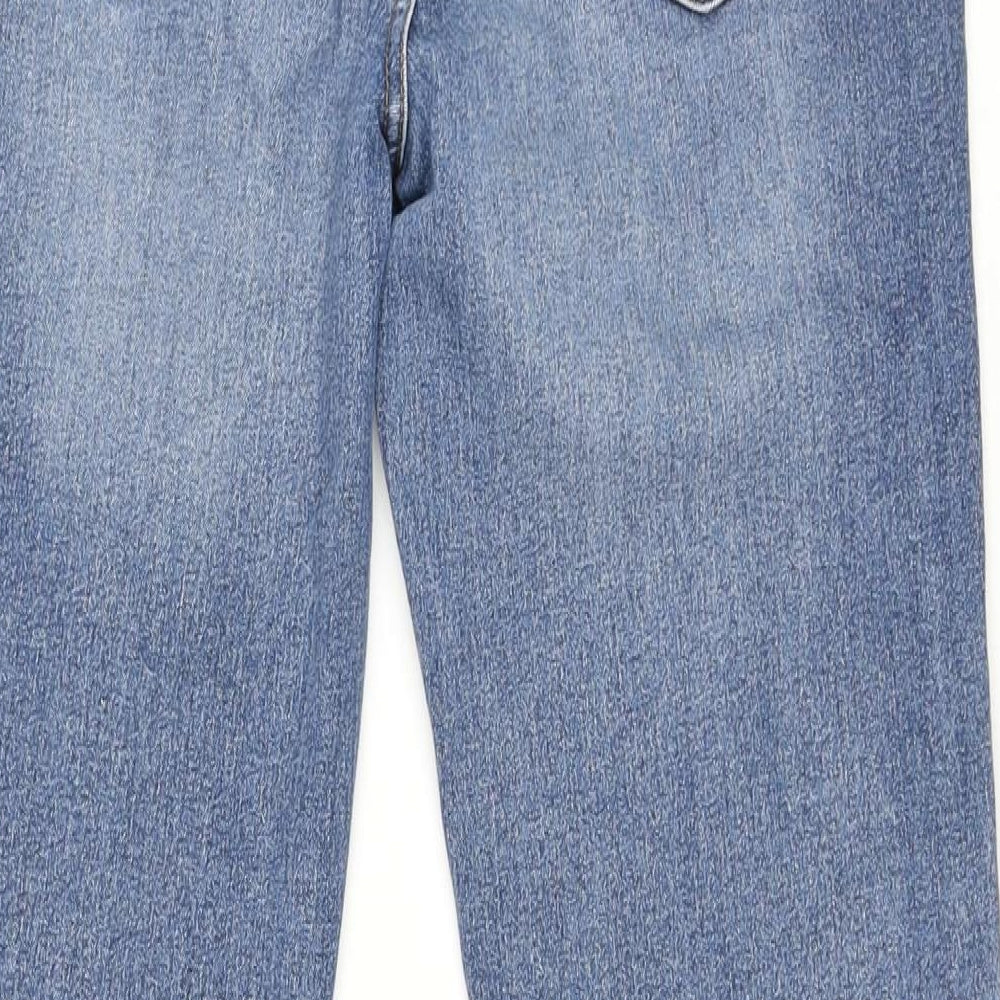 Marks and Spencer Womens Blue Cotton Straight Jeans Size 12 L27.5 in Regular Zip - Short Leg