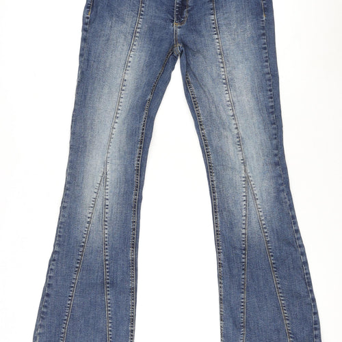 Missguided Womens Blue Cotton Flared Jeans Size 12 L29 in Regular Zip