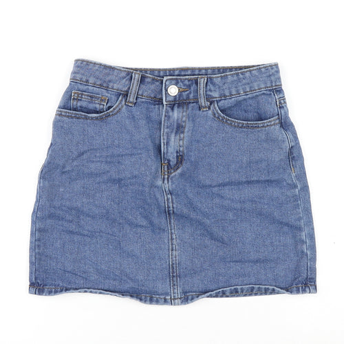 Denim & Co. Womens Blue Cotton Mini Skirt Size 6 Zip