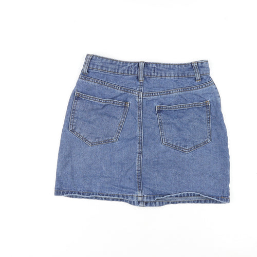 Denim & Co. Womens Blue Cotton Mini Skirt Size 6 Zip