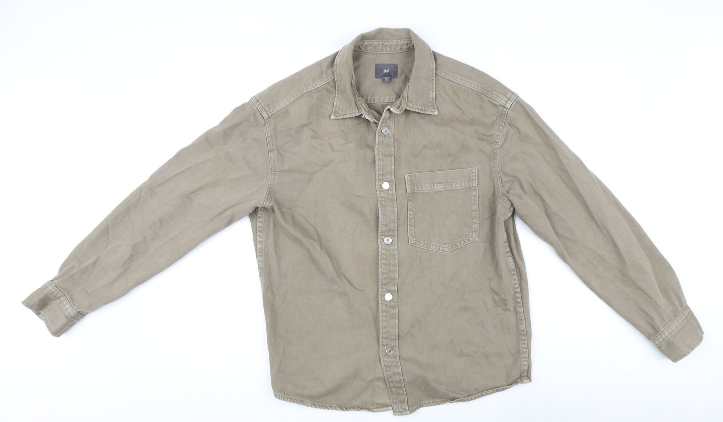 H&M Mens Brown Cotton Button-Up Size S Collared Button