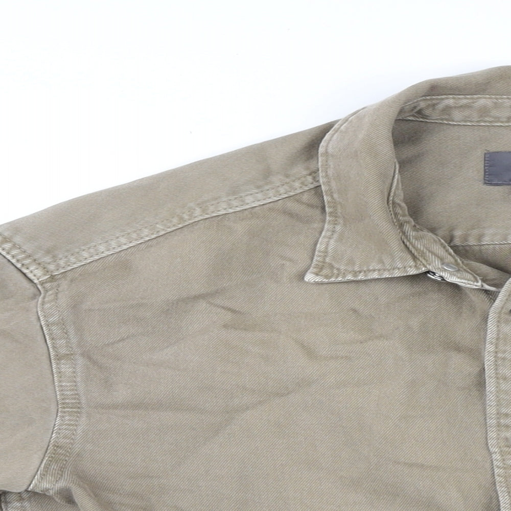 H&M Mens Brown Cotton Button-Up Size S Collared Button