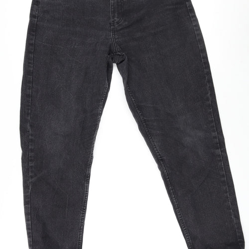 Denim & Co. Womens Grey Cotton Wide-Leg Jeans Size 12 L27 in Regular Zip