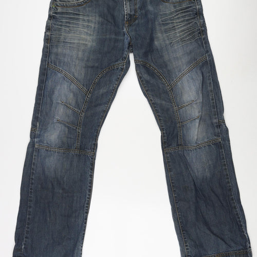 Henleys Mens Blue Cotton Straight Jeans Size 34 in L31 in Regular Zip
