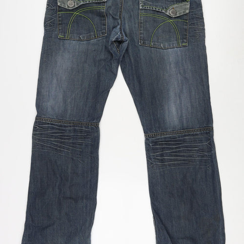 Henleys Mens Blue Cotton Straight Jeans Size 34 in L31 in Regular Zip