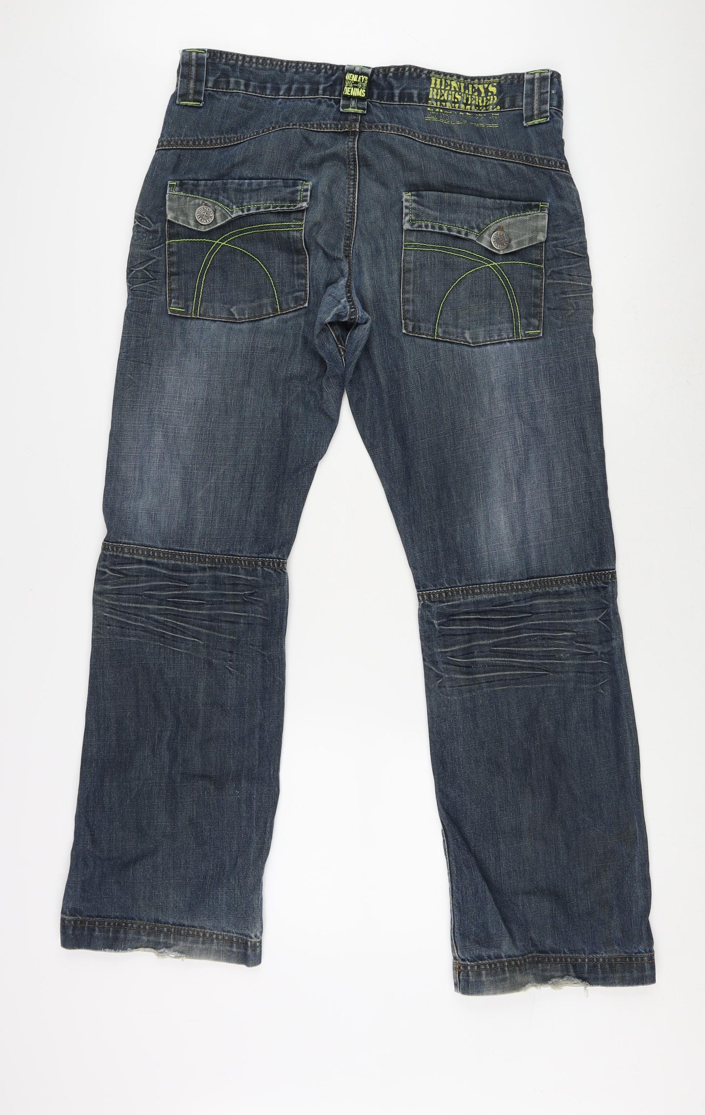 Henleys Mens Blue Cotton Straight Jeans Size 34 in L31 in Regular Zip
