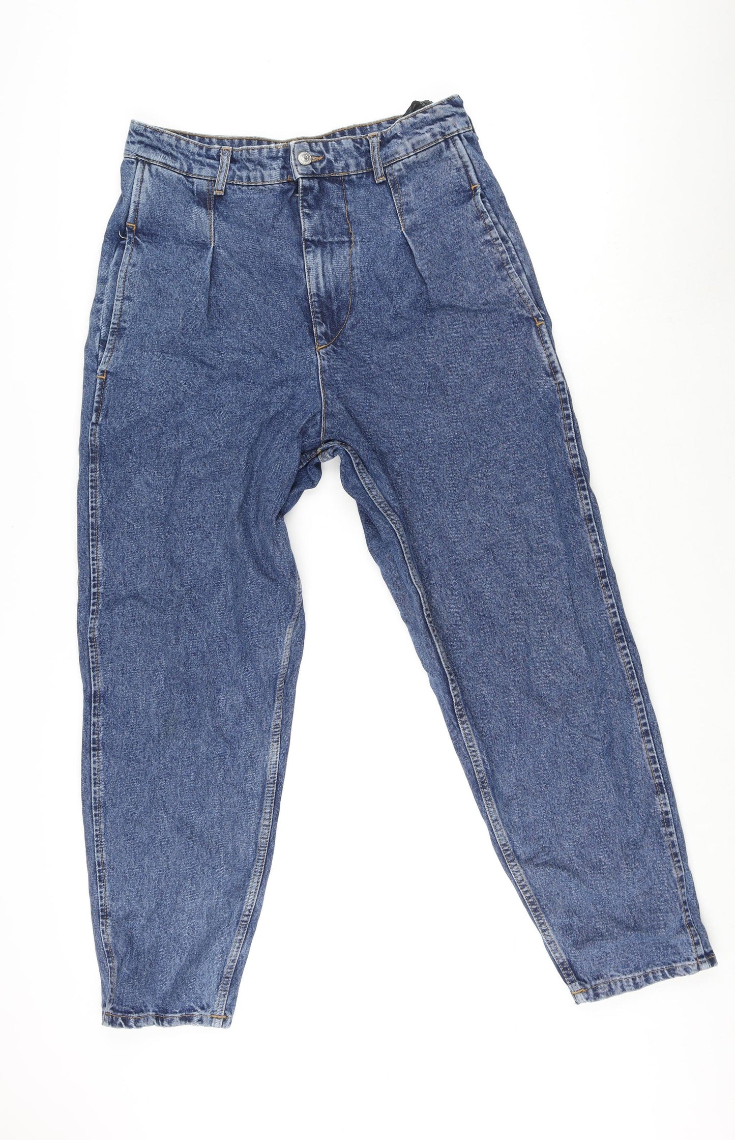 Zara Womens Blue Cotton Straight Jeans Size 14 L27 in Regular