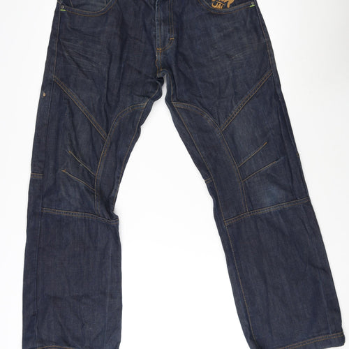 Henleys Mens Blue Cotton Wide-Leg Jeans Size 34 in L29 in Regular Zip