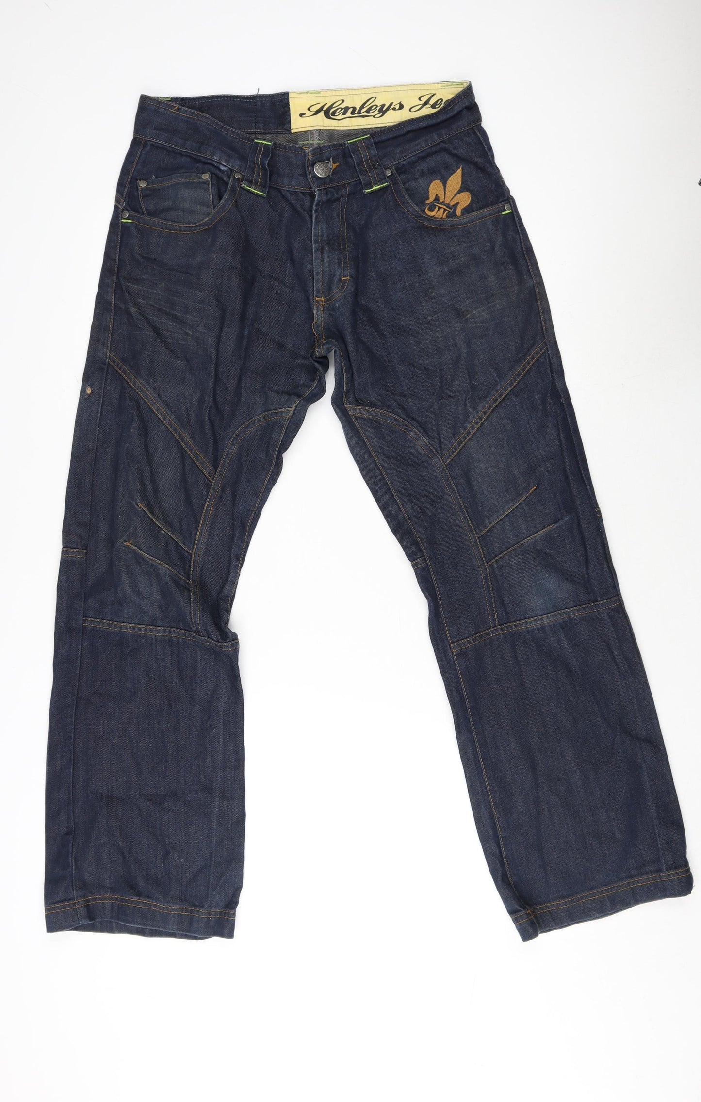 Henleys Mens Blue Cotton Wide-Leg Jeans Size 34 in L29 in Regular Zip