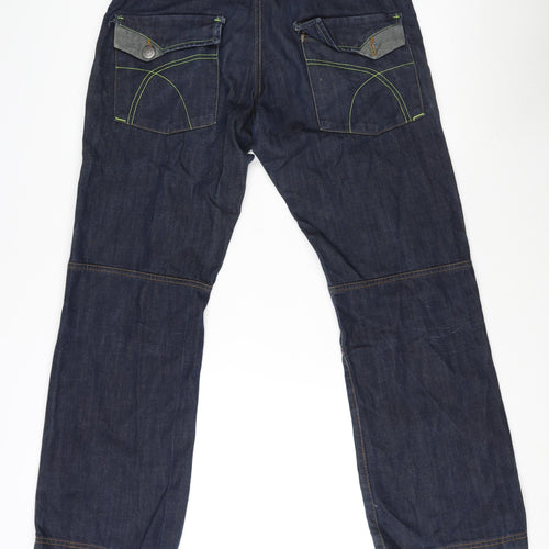 Henleys Mens Blue Cotton Wide-Leg Jeans Size 34 in L29 in Regular Zip
