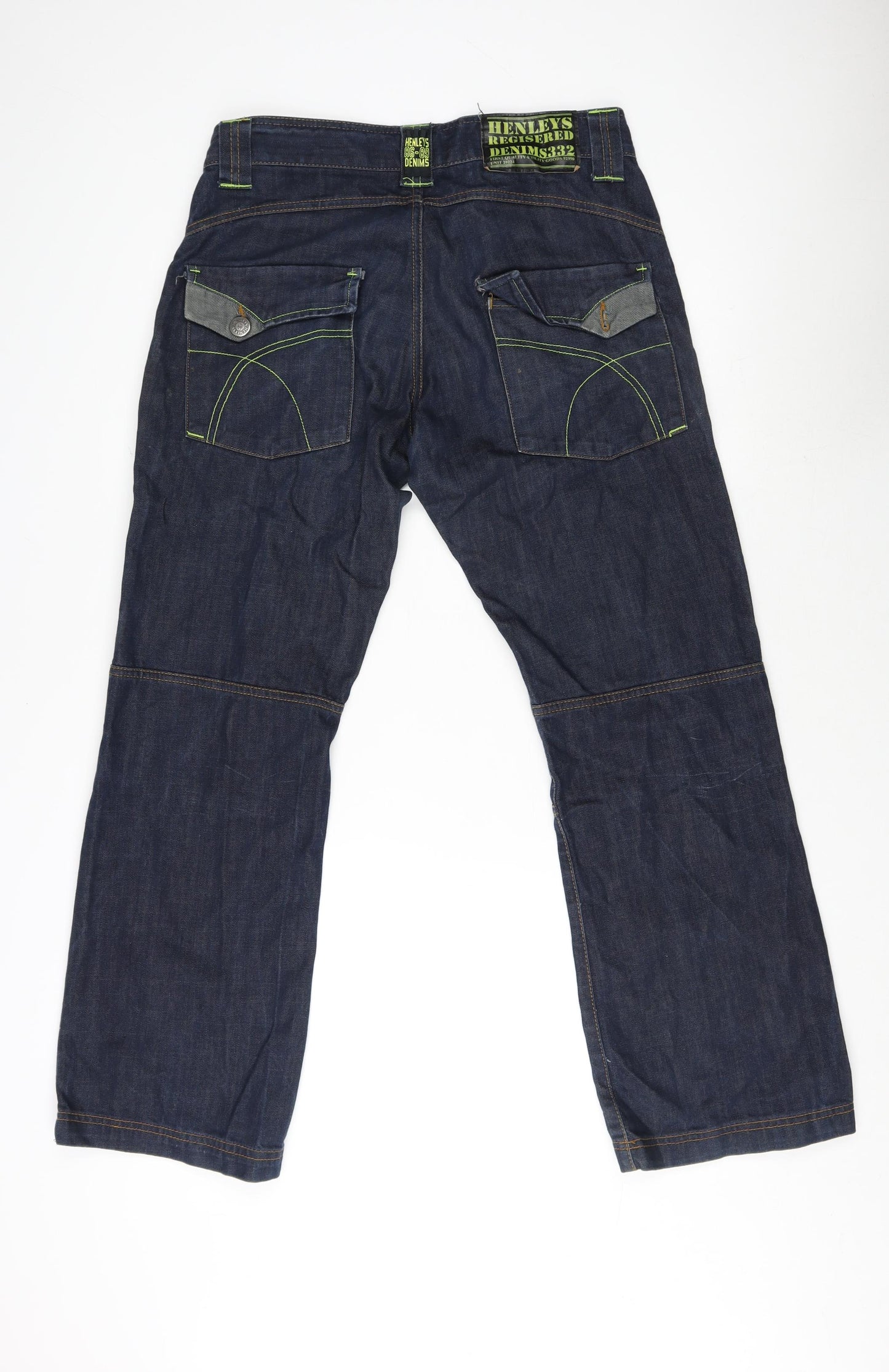 Henleys Mens Blue Cotton Wide-Leg Jeans Size 34 in L29 in Regular Zip