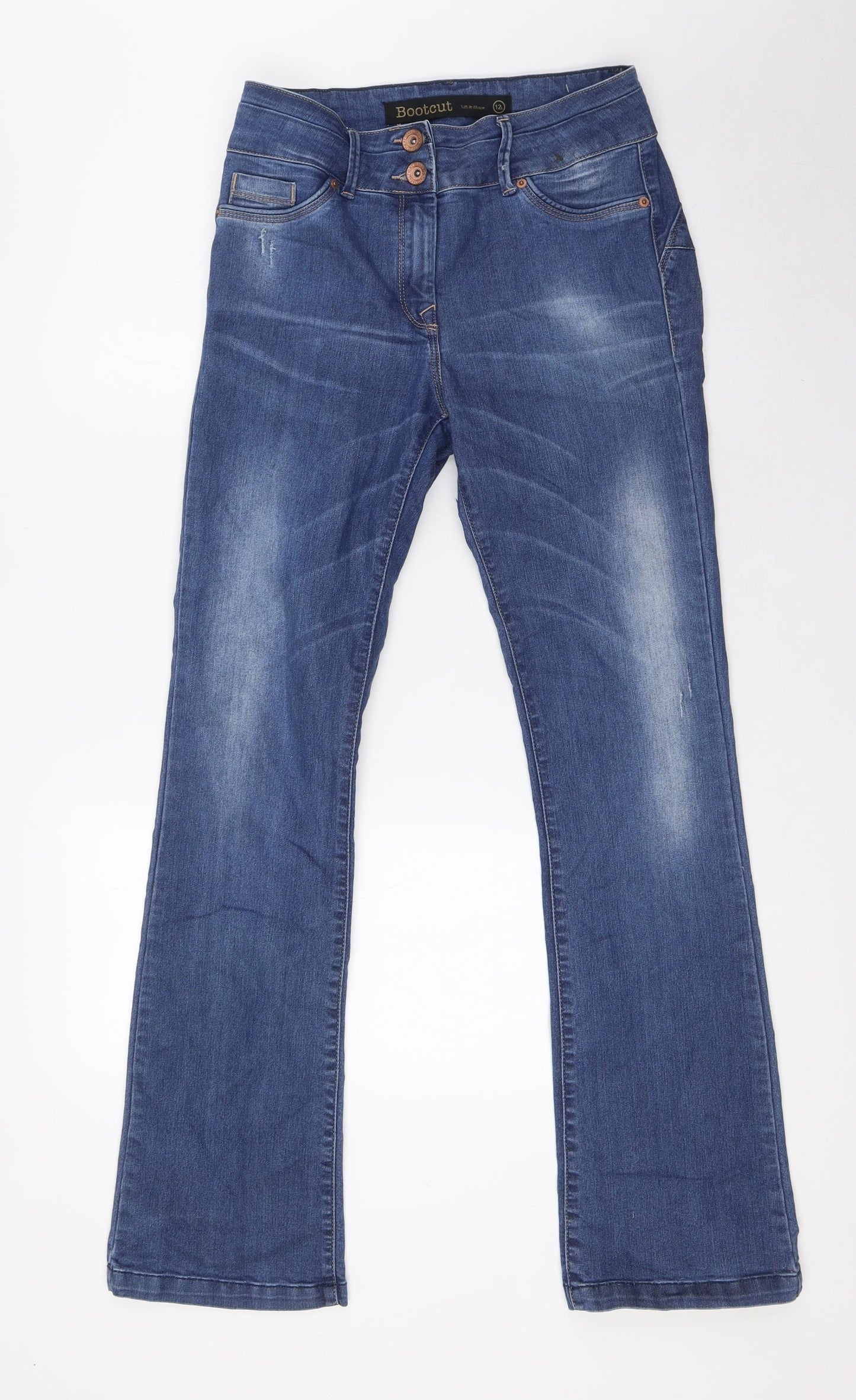NEXT Womens Blue Cotton Bootcut Jeans Size 12 L31 in Regular Zip
