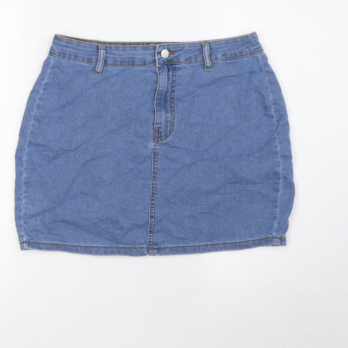 Don't Think Twice Womens Blue Cotton A-Line Skirt Size 12 Zip
