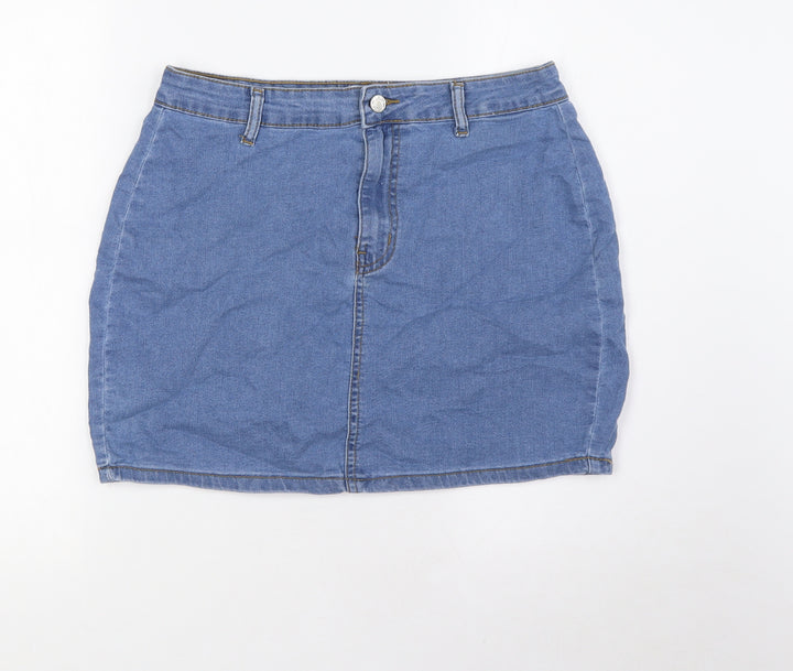 Don't Think Twice Womens Blue Cotton A-Line Skirt Size 12 Zip