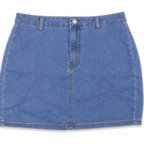 Don't Think Twice Womens Blue Cotton A-Line Skirt Size 12 Zip