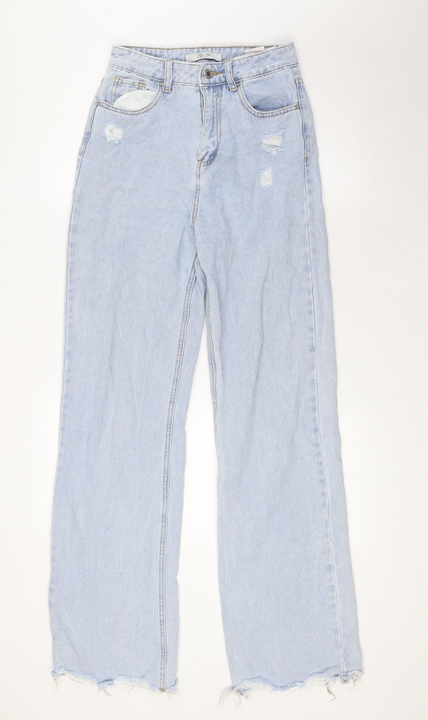 SEE SEE Womens Blue Cotton Wide-Leg Jeans Size 26 in L33 in Regular Zip - Raw Hem