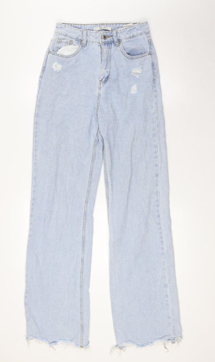 SEE SEE Womens Blue Cotton Wide-Leg Jeans Size 26 in L33 in Regular Zip - Raw Hem