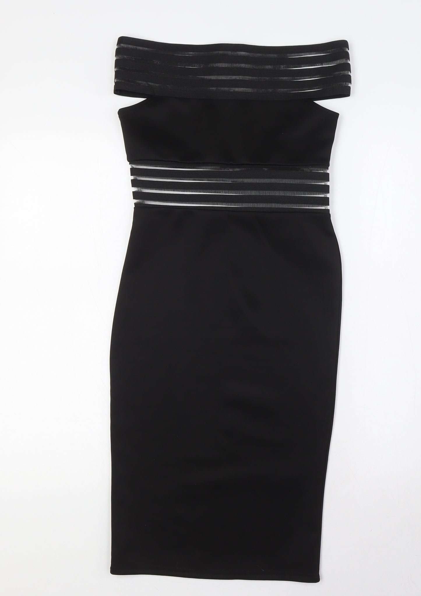 Boohoo Womens Black Polyester Bodycon Size 8 Off the Shoulder