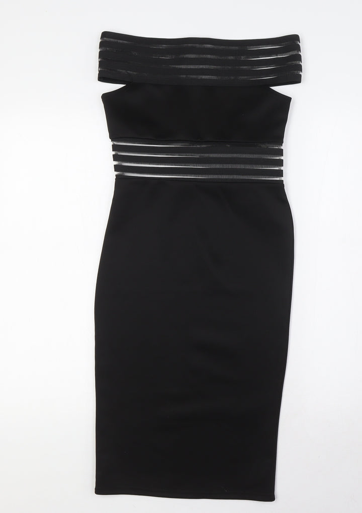 Boohoo Womens Black Polyester Bodycon Size 8 Off the Shoulder