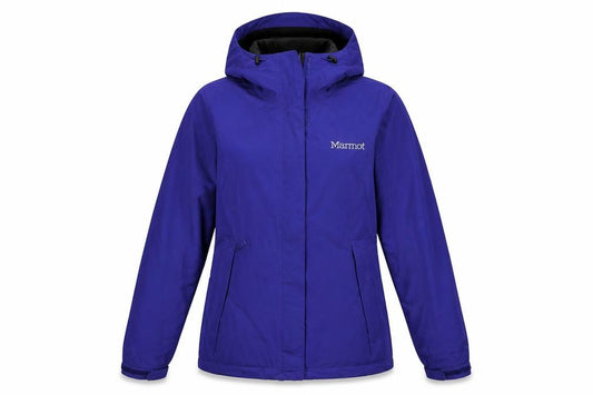 Front view of Marmot women’s blue jacket, size XS, zip