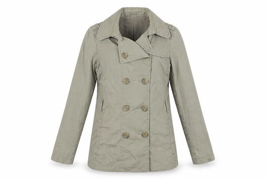 Front view of United Colors of Benetton women’s beige jacket, size UK 10, button