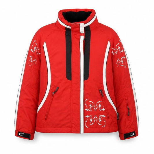 Front view of Thinsulate women’s red ski jacket jacket, size S, zip