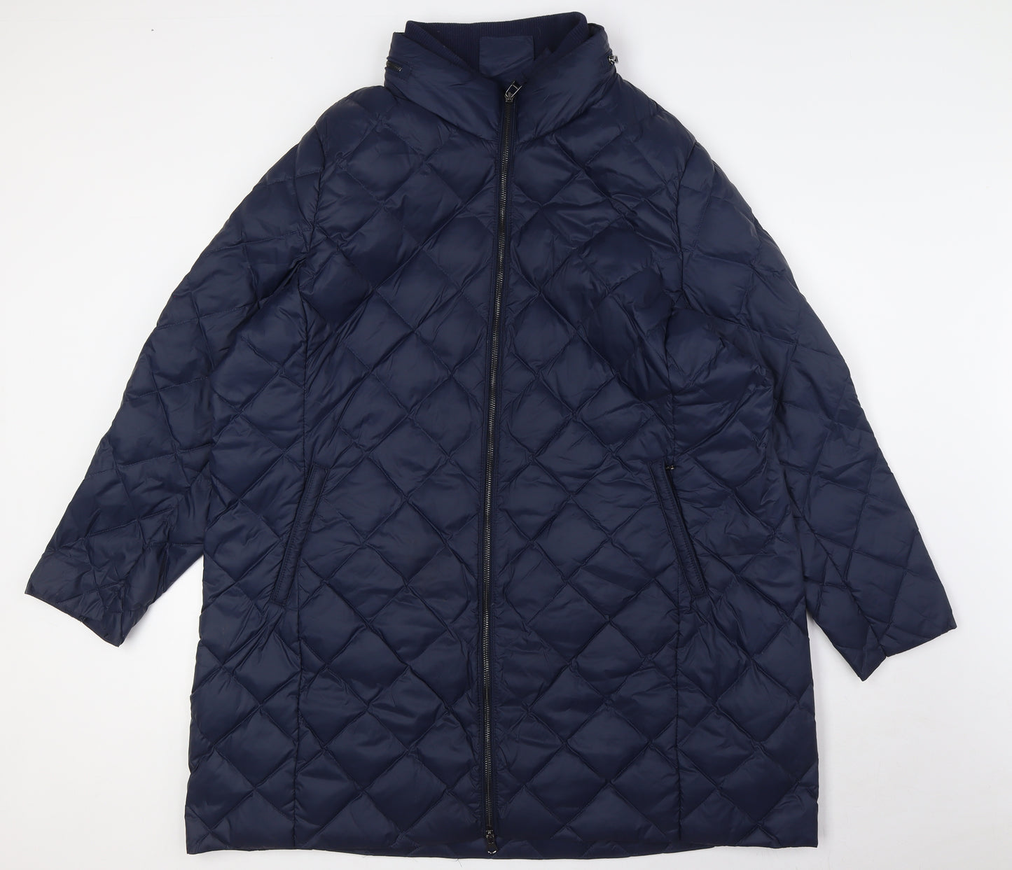 Marks and Spencer Womens Blue Herringbone Quilted Coat Size 24 Zip - Hood