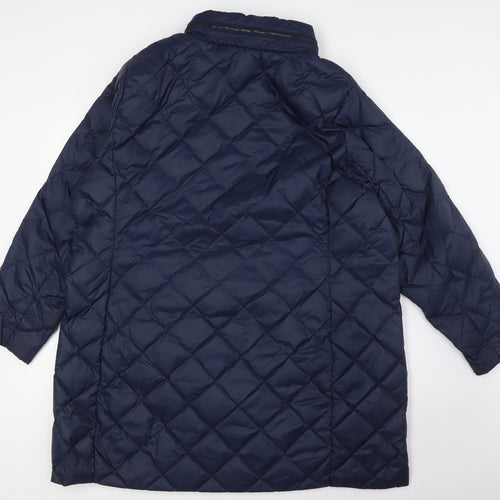 Marks and Spencer Womens Blue Herringbone Quilted Coat Size 24 Zip - Hood