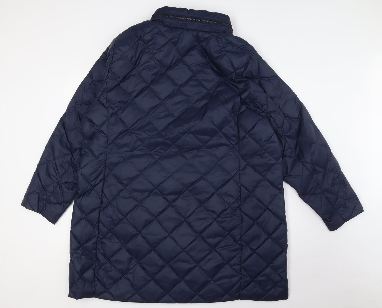 Marks and Spencer Womens Blue Herringbone Quilted Coat Size 24 Zip - Hood