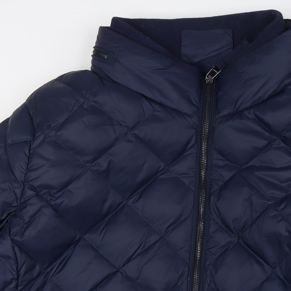 Marks and Spencer Womens Blue Herringbone Quilted Coat Size 24 Zip - Hood