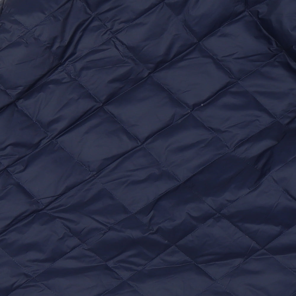 Marks and Spencer Womens Blue Herringbone Quilted Coat Size 24 Zip - Hood